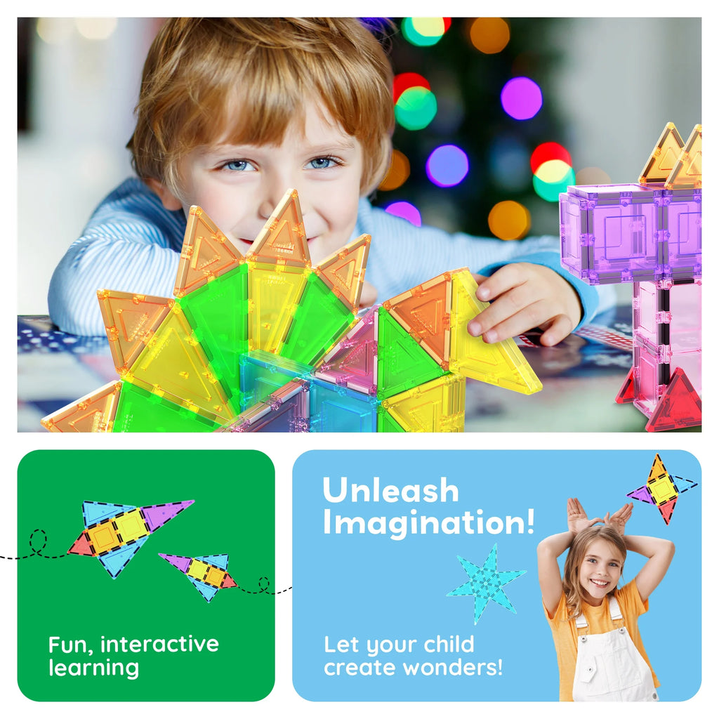 PICASSO-TILES Magnetic Tiles for Kids, 101PC STEM Building Blocks Educational Magnet Toy