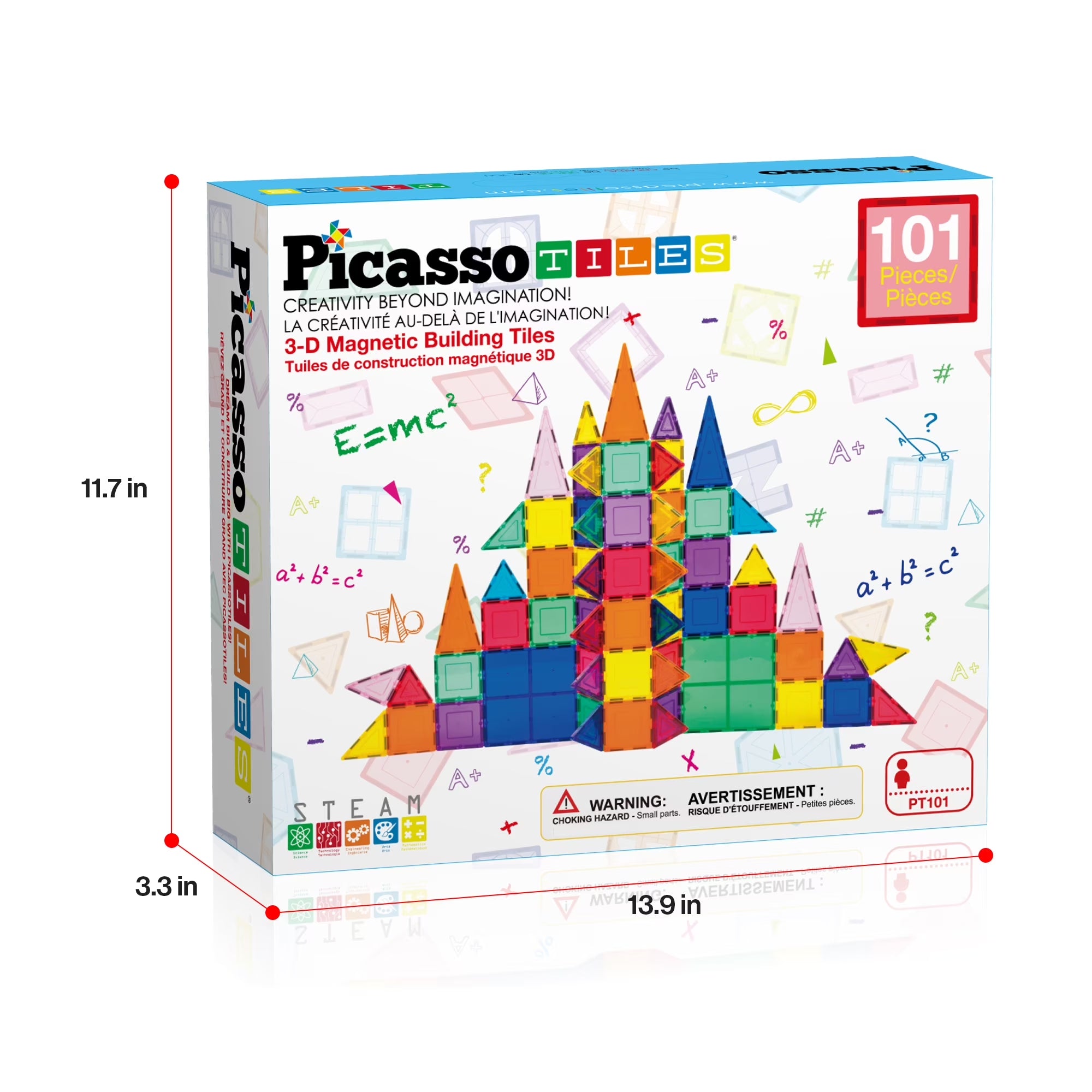 PICASSO-TILES Magnetic Tiles for Kids, 101PC STEM Building Blocks Educational Magnet Toy