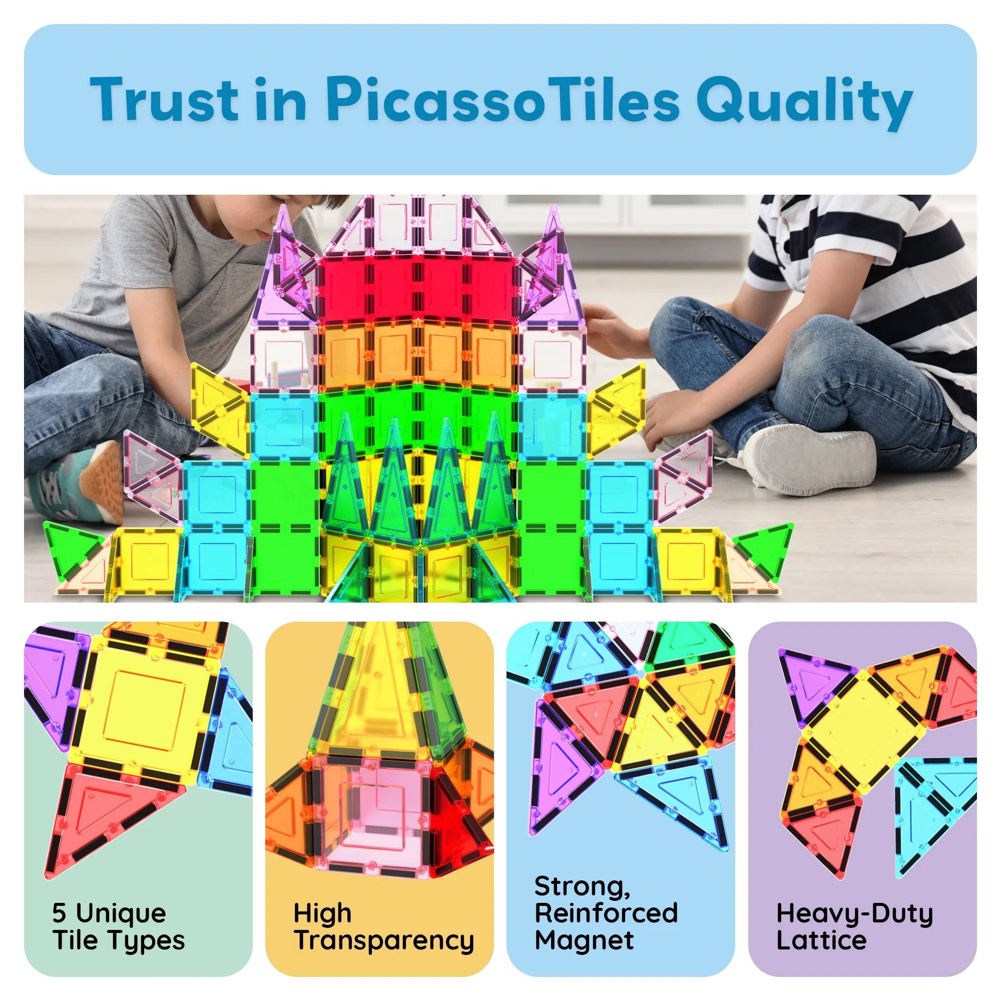 PICASSO-TILES Magnetic Tiles for Kids, 101PC STEM Building Blocks Educational Magnet Toy